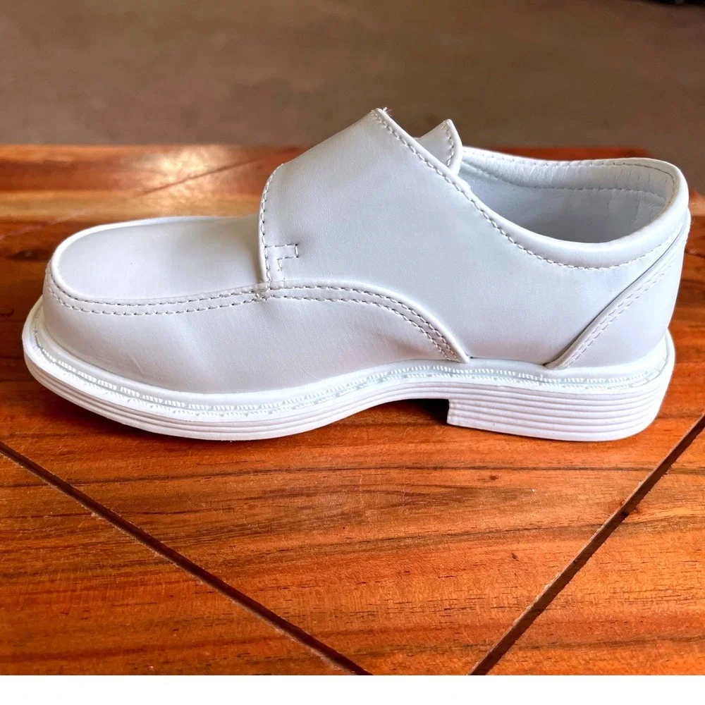 Lito Frank-A Boys White PU Dress Shoes Hook and Loop Loafers Size‎ 8 NEW